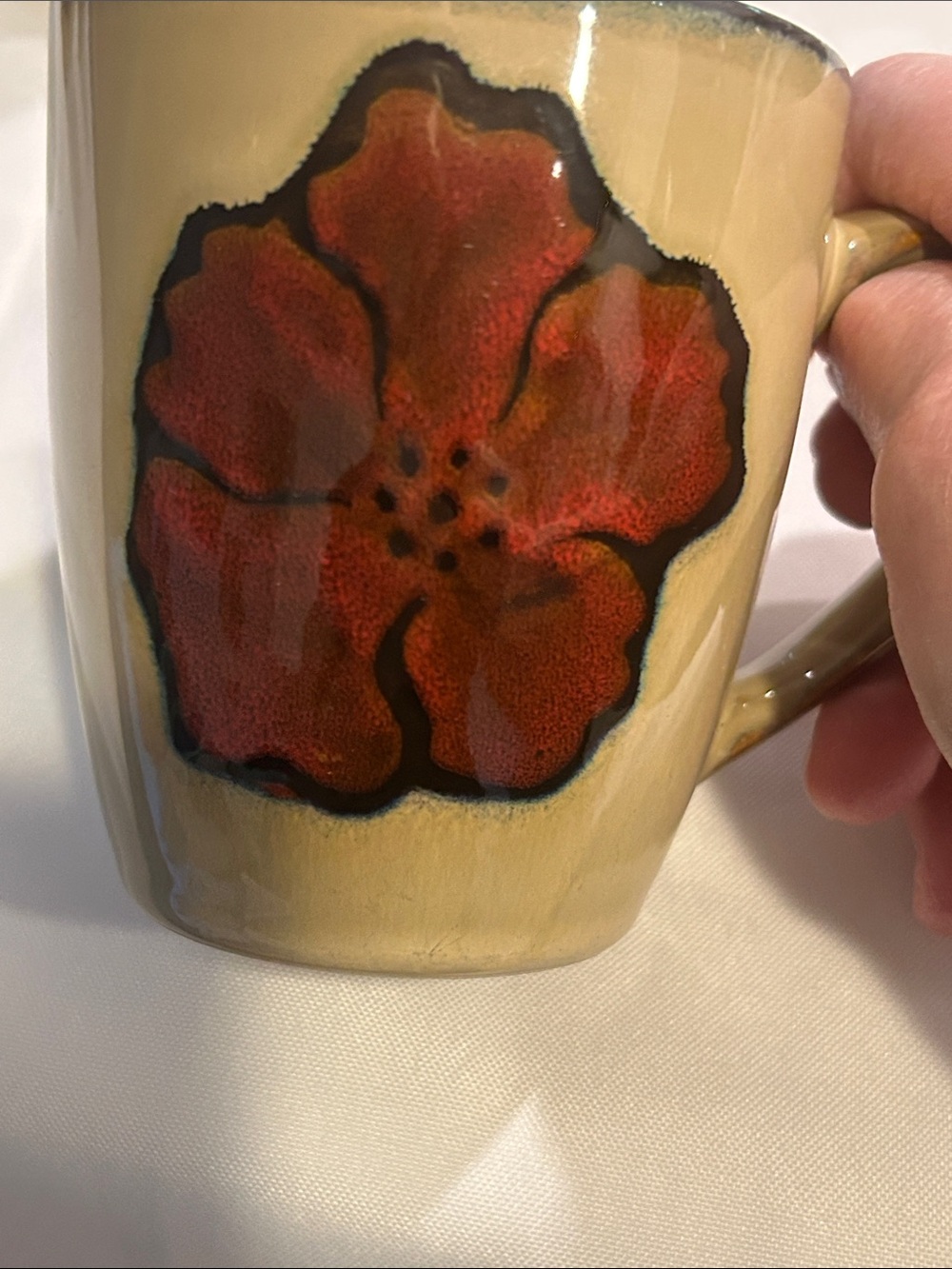 Pfaltzgraff Ceramic Floral Coffee Mugs Set - Beige with Red Flower (Set of 5) - Picture 5 of 9